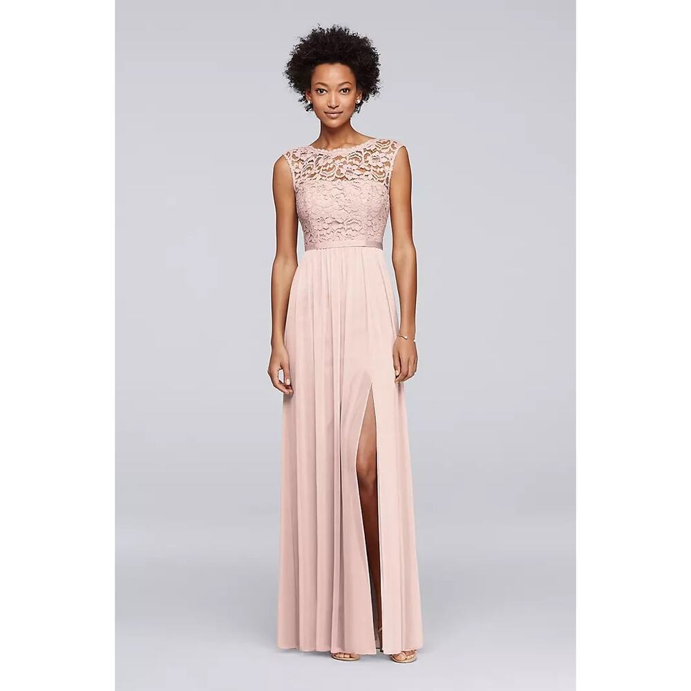 David’s Bridal Lace Chiffon Maxi Dress Size 4 NWT
